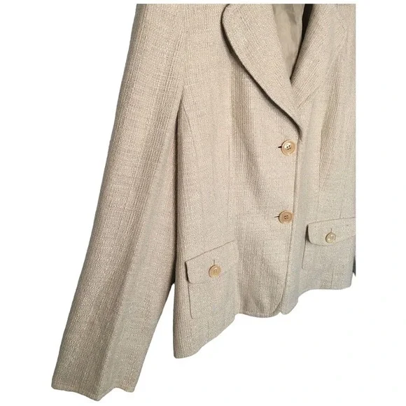 Vintage Talbots Blazer Lined Pockets Notched Collar Career Womens Tan 14 - Picture 9 of 10